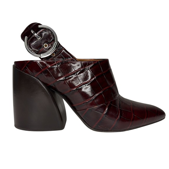 Chloe Shoes - Chloe‎ Burgundy Mock Croc Embossed Leather Slingback Mules Size 38 Block Heel